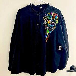 Unique Hand-Embroidered Oversized Denim Jacket – Artistic and Cool Style